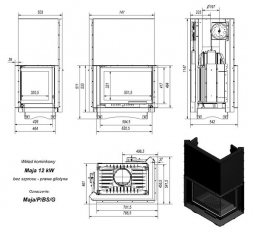 Топка MAJA/P/BS/G, Г-образное стекло справа, гильотина
