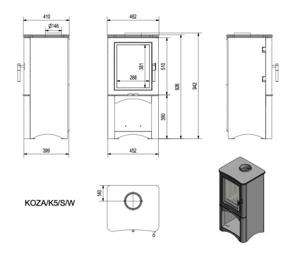 Печь Kratki KOZA/K5/S/W