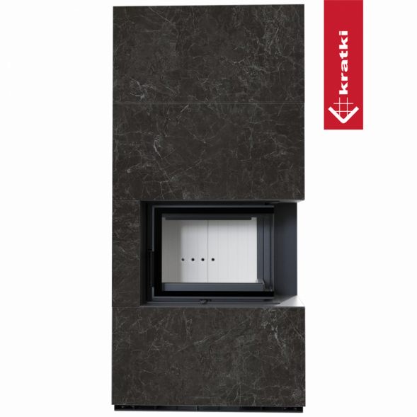 Каминокомплект Kratki PRO FLOKI NATURALI NERO GRECO, угловое стекло справа (Белая футеровка)